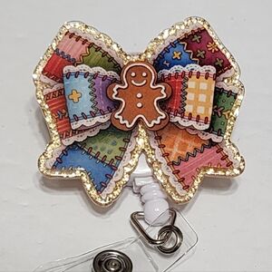 Gingerbread Man Bow Christmas Badge Reel ID Coworker Gift Holiday Stocking‎